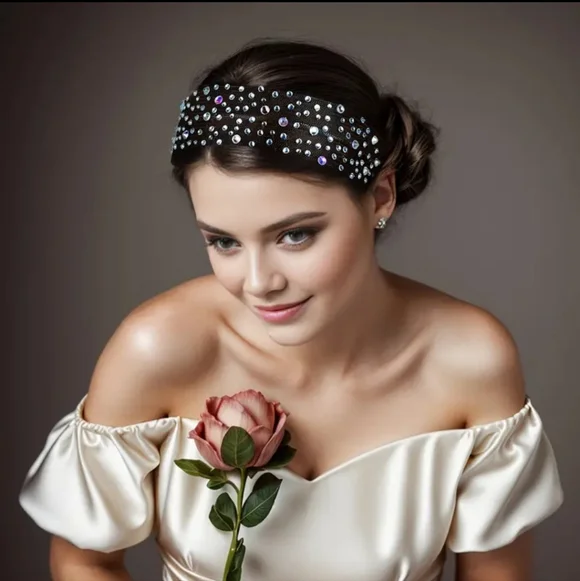 Rhinestone Wide Headband, Black Mesh, Crystal Rhinestones NEW - Picture 4 of 7